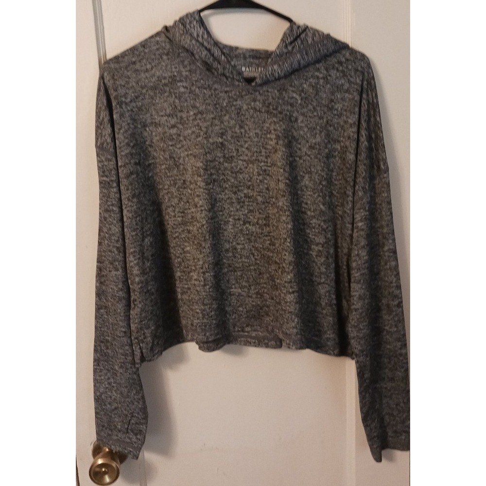 Athleta Heathered Dark Grey Oversized Cropped Hoodie with Thumbholes, Small